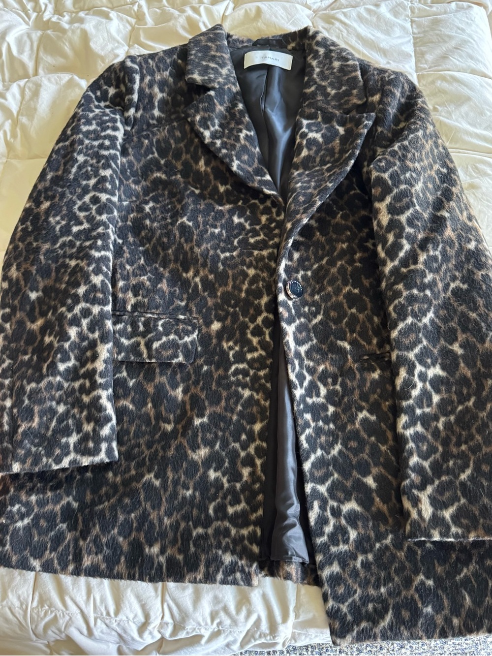 Tahari Leopard Print Wool-Blend Women's Coat - Brown/Black